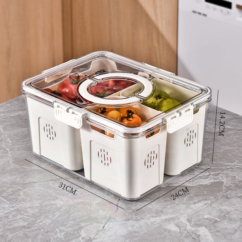 Refrigerator Organizer Box – Multi-Compartment Fresh-Keeping Storage with Drain Design