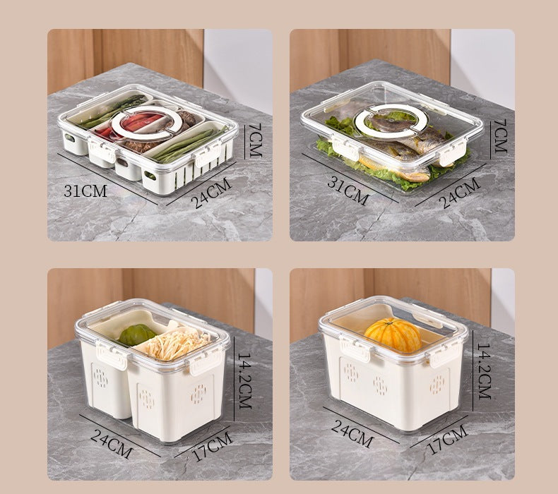 Refrigerator Organizer Box – Multi-Compartment Fresh-Keeping Storage with Drain Design