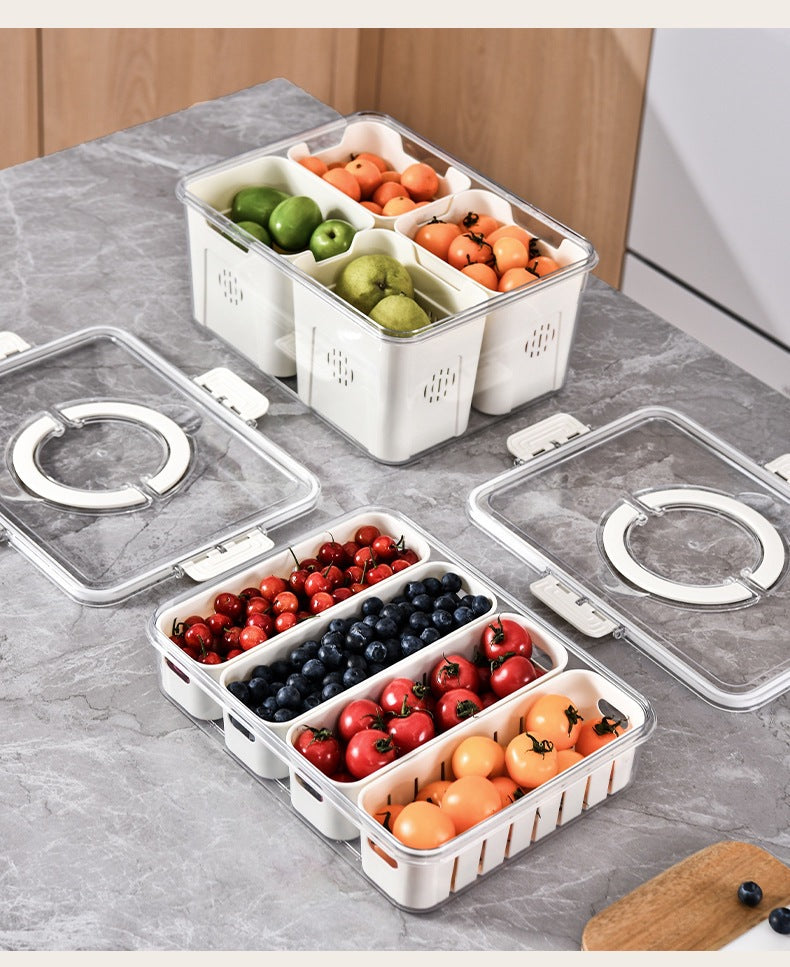 Refrigerator Organizer Box – Multi-Compartment Fresh-Keeping Storage with Drain Design