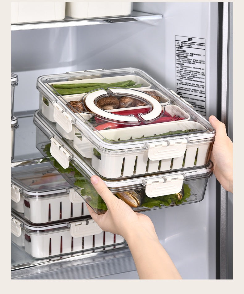 Refrigerator Organizer Box – Multi-Compartment Fresh-Keeping Storage with Drain Design