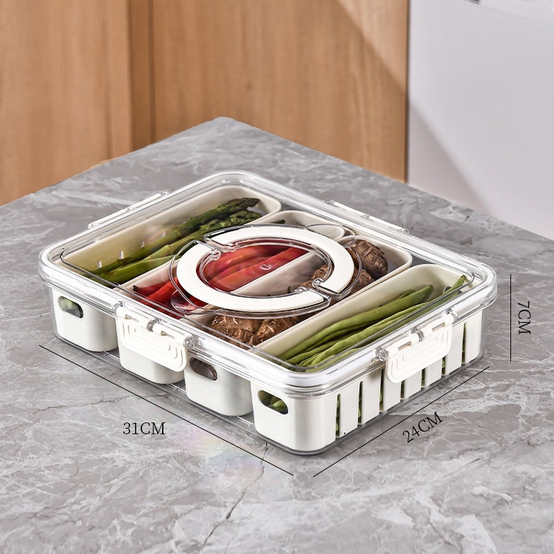 Refrigerator Organizer Box – Multi-Compartment Fresh-Keeping Storage with Drain Design