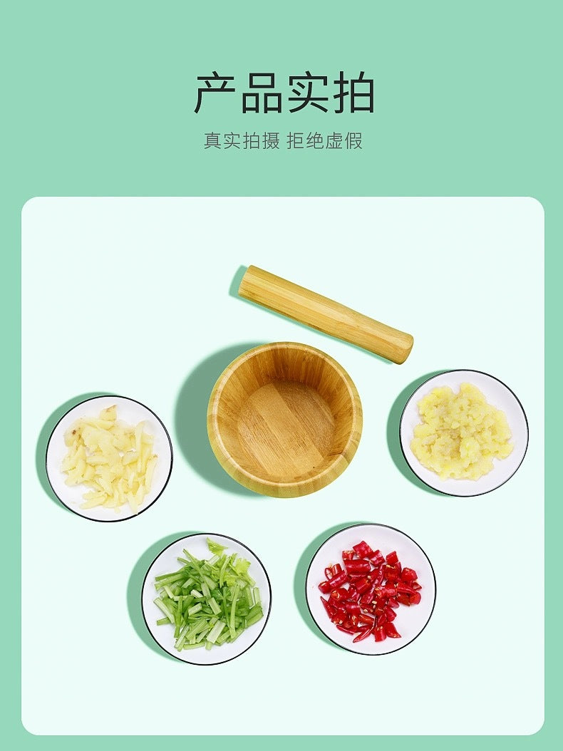 Bamboo Garlic Mortar & Pestle – Natural Wood Mashing Pot for Garlic, Ginger & Spices