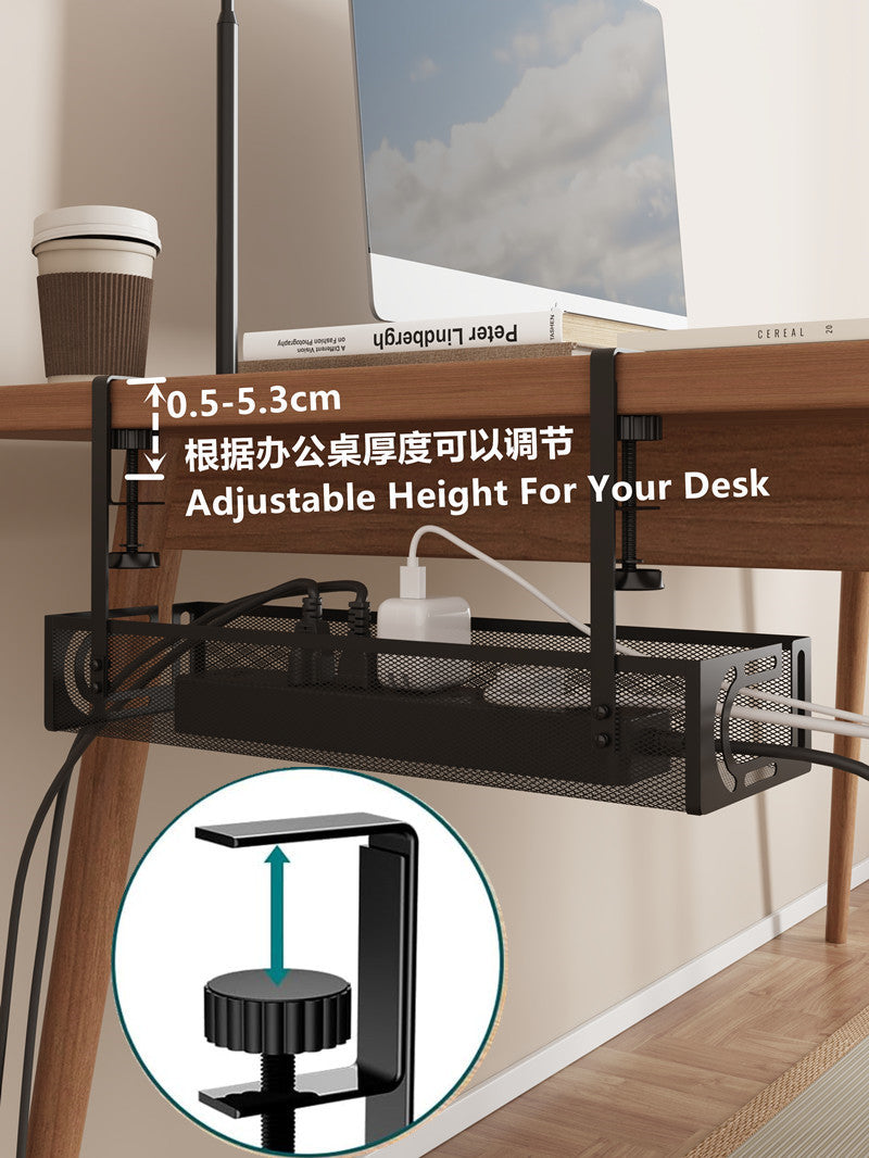 Under-Desk Cable Management Tray – No-Drill Hook Mount, Wire & Socket Organizer