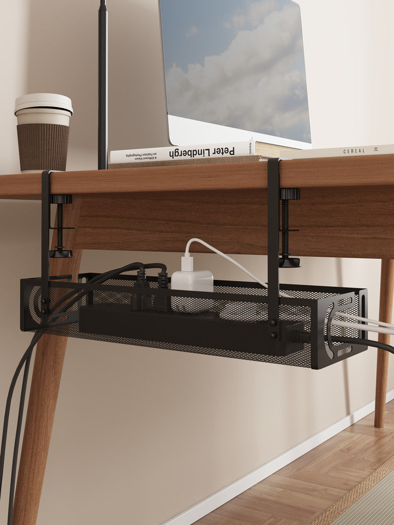 Under-Desk Cable Management Tray – No-Drill Hook Mount, Wire & Socket Organizer