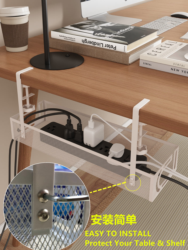 Under-Desk Cable Management Tray – No-Drill Hook Mount, Wire & Socket Organizer