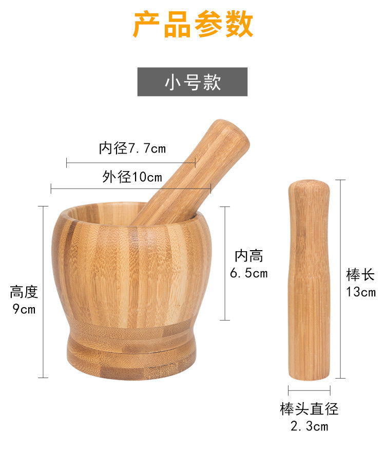 Bamboo Garlic Mortar & Pestle – Natural Wood Mashing Pot for Garlic, Ginger & Spices