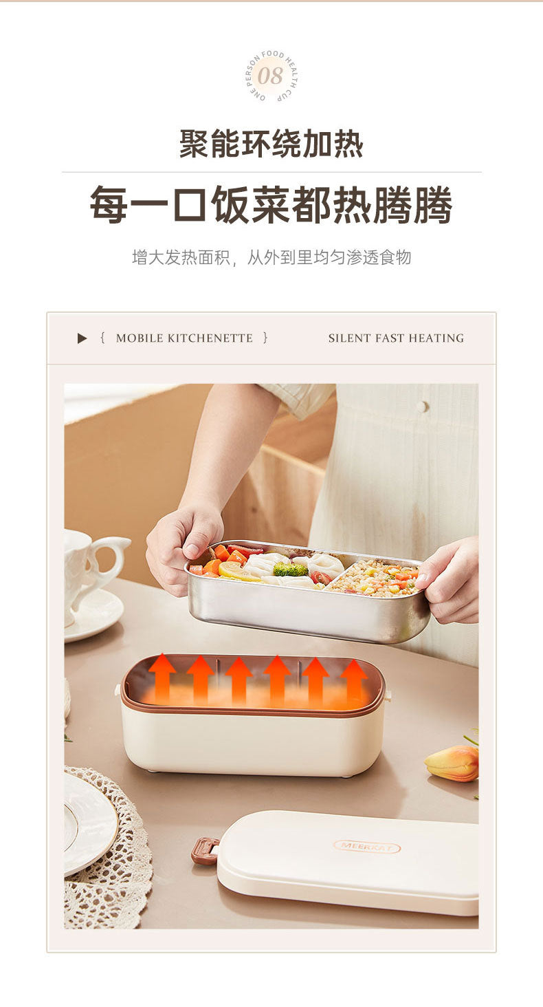 Electric Heated Lunch Box – 900ML Stainless Steel, Waterless Heating, Portable for Office & Travel