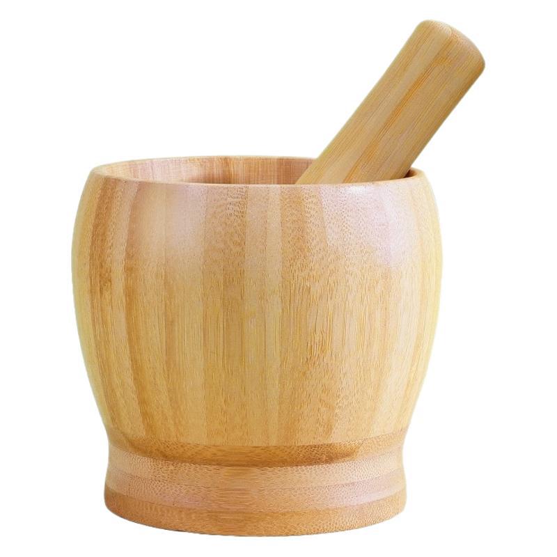 Bamboo Garlic Mortar & Pestle – Natural Wood Mashing Pot for Garlic, Ginger & Spices