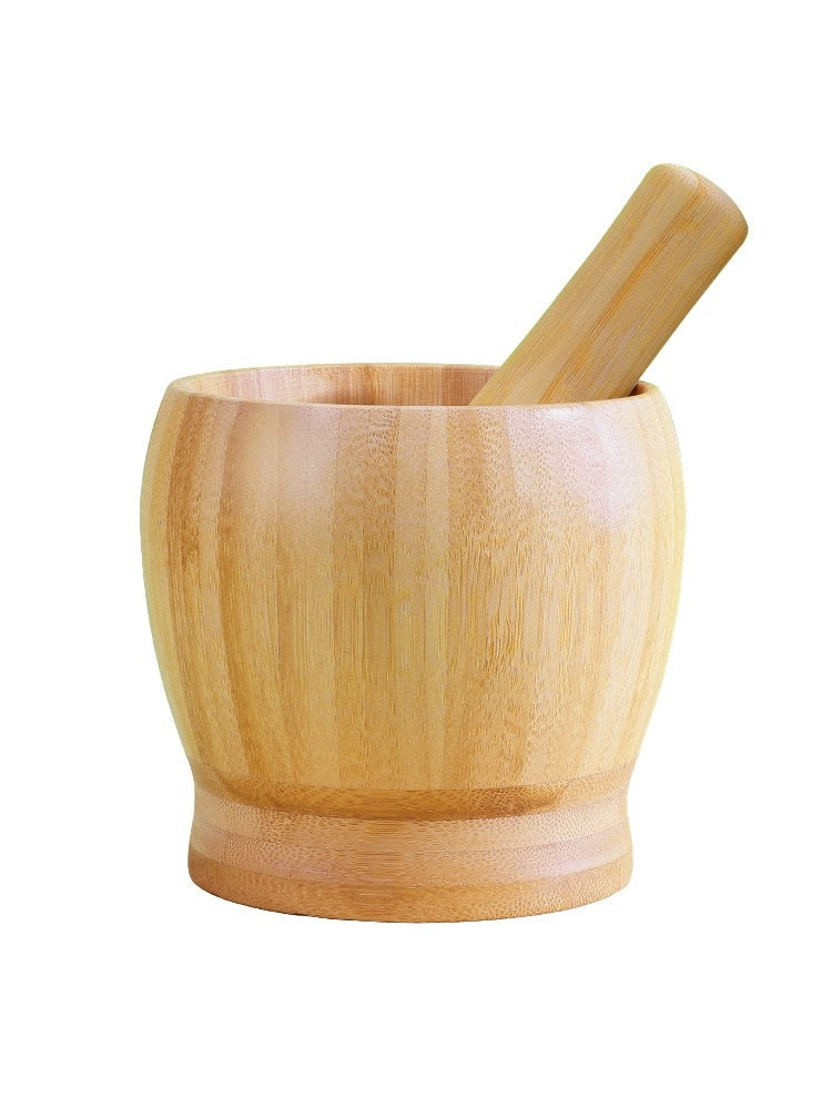 Bamboo Garlic Mortar & Pestle – Natural Wood Mashing Pot for Garlic, Ginger & Spices