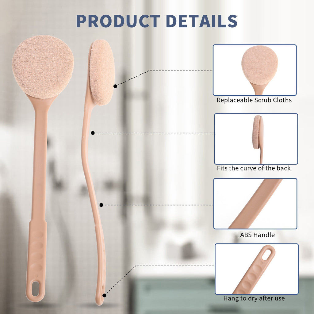 Long Handle Bath Scrubbing Brush – Deep Cleaning Exfoliating Body Brush with 3 Replacement Heads