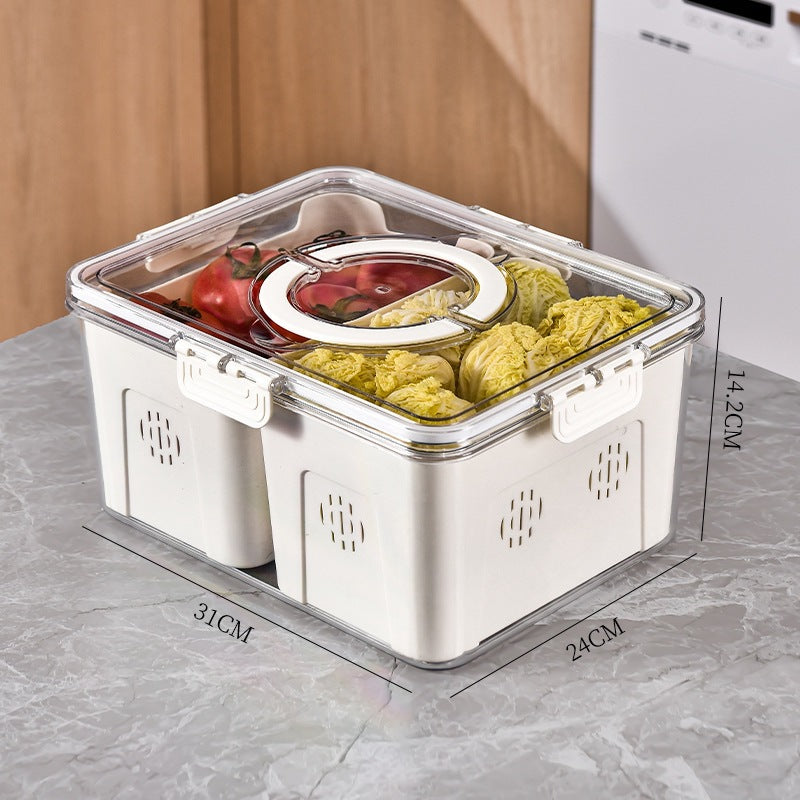 Refrigerator Organizer Box – Multi-Compartment Fresh-Keeping Storage with Drain Design