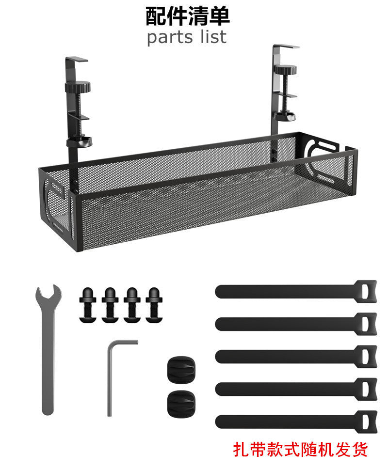 Under-Desk Cable Management Tray – No-Drill Hook Mount, Wire & Socket Organizer