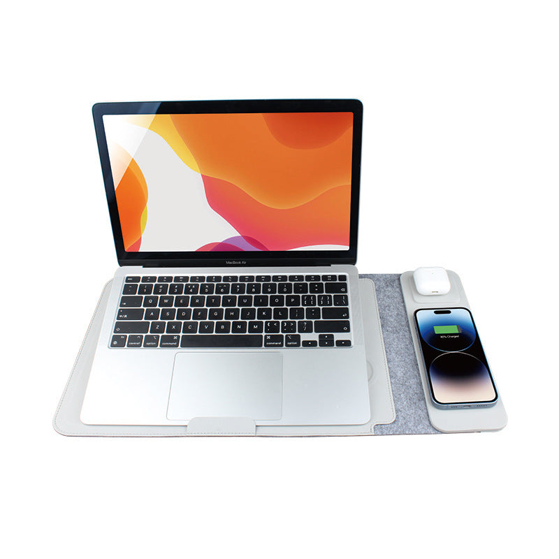 Wireless Charging Laptop Sleeve – PU Leather, 14"/16", Compatible with MacBook, Xiaomi & Huawei