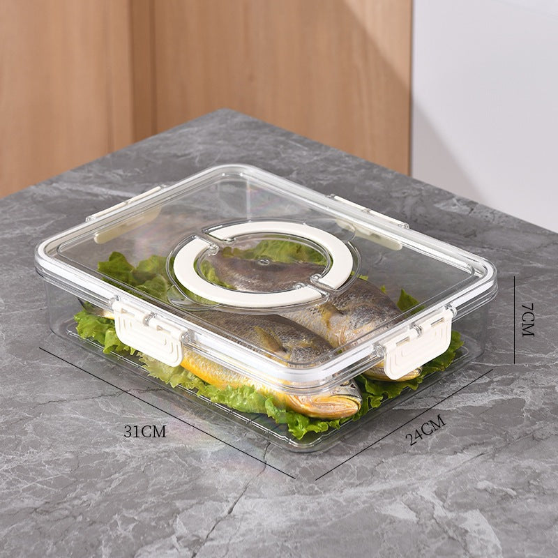 Refrigerator Organizer Box – Multi-Compartment Fresh-Keeping Storage with Drain Design