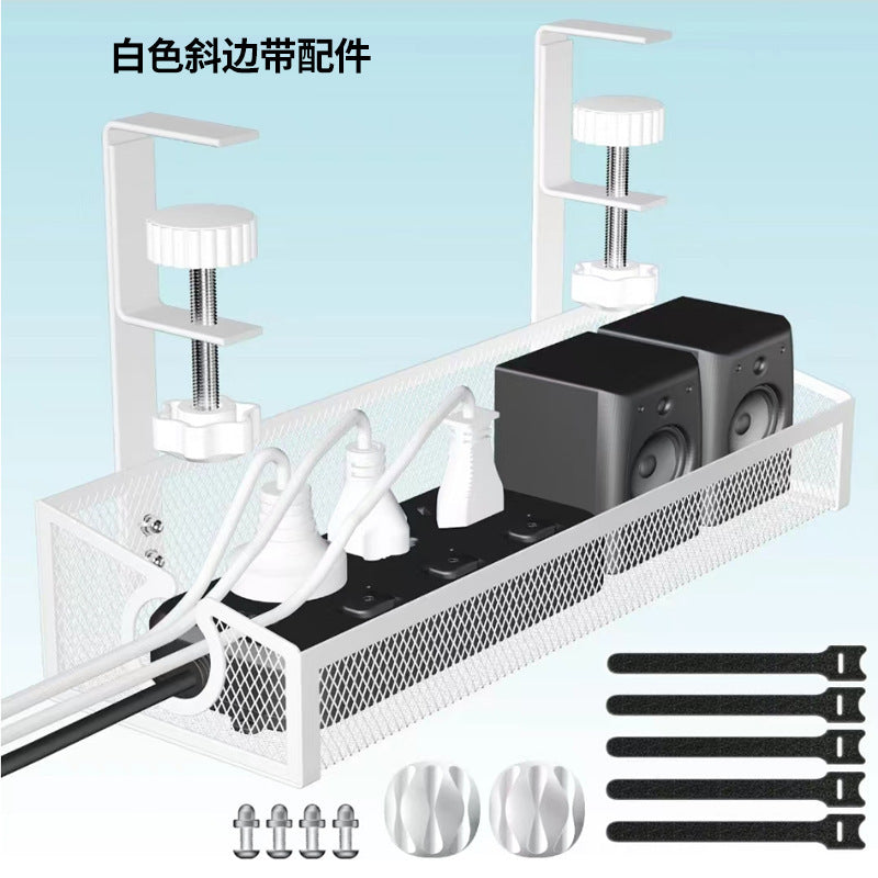 Under-Desk Cable Management Tray – No-Drill Hook Mount, Wire & Socket Organizer