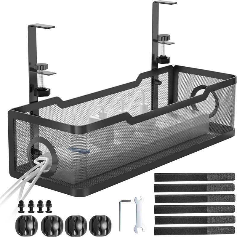 Under-Desk Cable Management Tray – No-Drill Hook Mount, Wire & Socket Organizer
