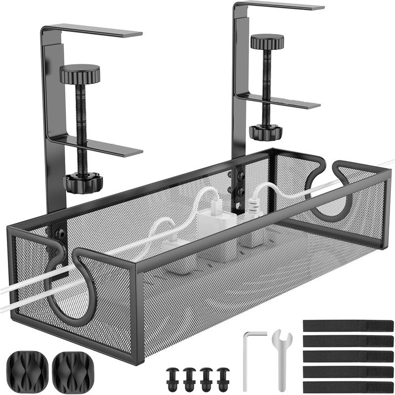Under-Desk Cable Management Tray – No-Drill Hook Mount, Wire & Socket Organizer