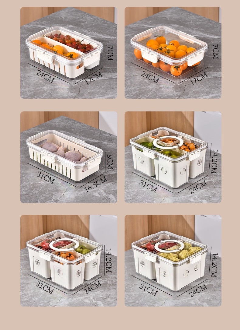 Refrigerator Organizer Box – Multi-Compartment Fresh-Keeping Storage with Drain Design
