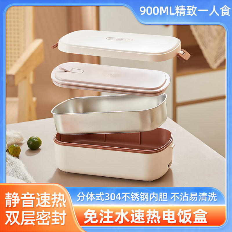 Electric Heated Lunch Box – 900ML Stainless Steel, Waterless Heating, Portable for Office & Travel