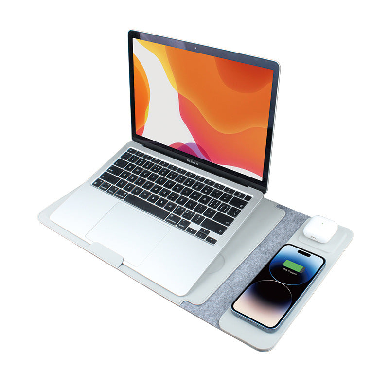 Wireless Charging Laptop Sleeve – PU Leather, 14"/16", Compatible with MacBook, Xiaomi & Huawei