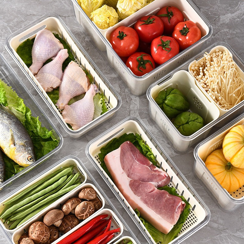 Refrigerator Organizer Box – Multi-Compartment Fresh-Keeping Storage with Drain Design