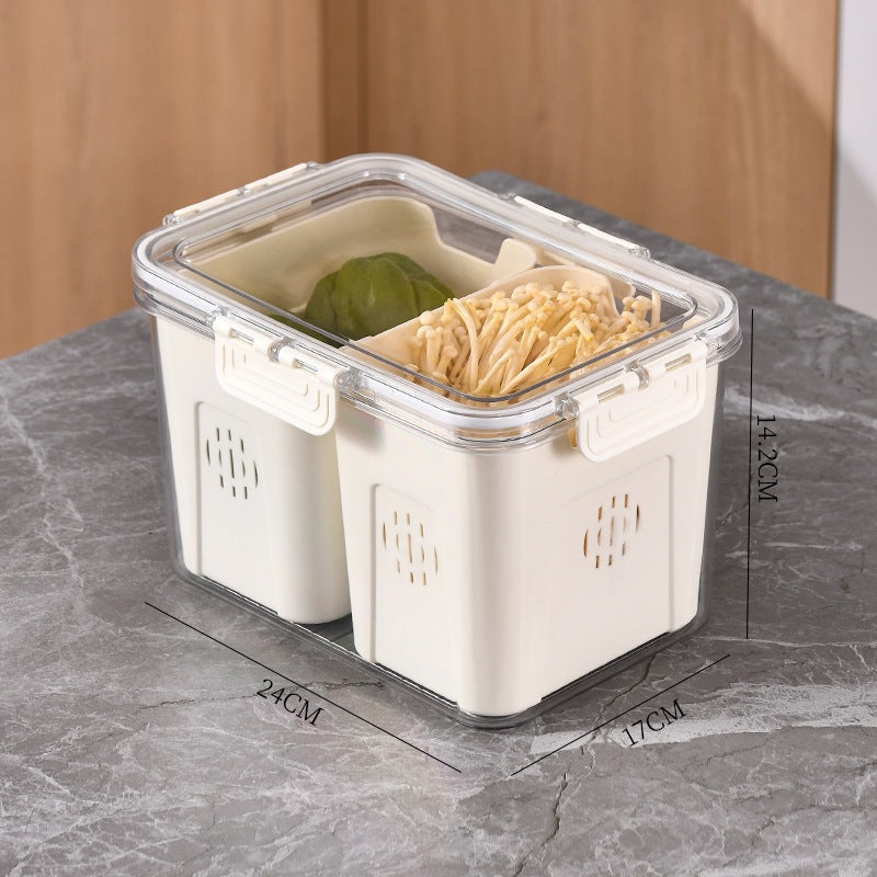 Refrigerator Organizer Box – Multi-Compartment Fresh-Keeping Storage with Drain Design
