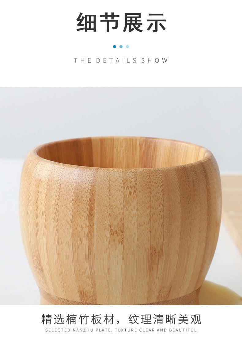 Bamboo Garlic Mortar & Pestle – Natural Wood Mashing Pot for Garlic, Ginger & Spices