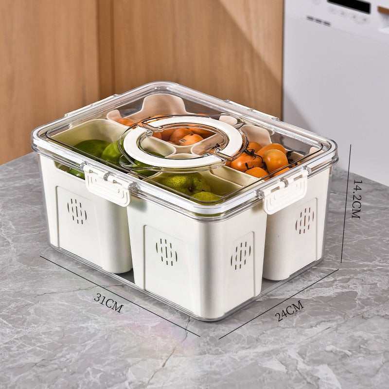 Refrigerator Organizer Box – Multi-Compartment Fresh-Keeping Storage with Drain Design
