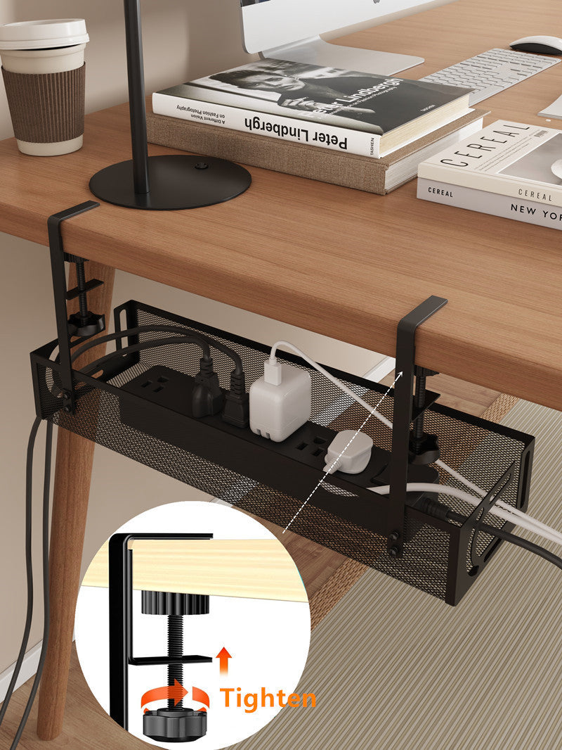 Under-Desk Cable Management Tray – No-Drill Hook Mount, Wire & Socket Organizer