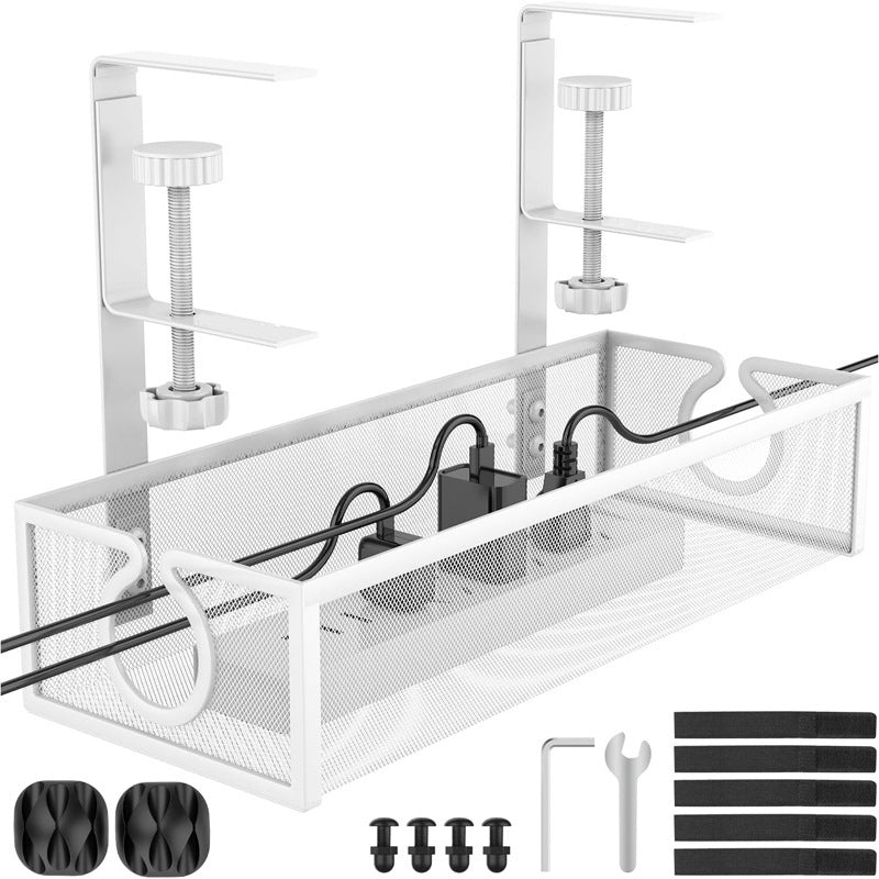 Under-Desk Cable Management Tray – No-Drill Hook Mount, Wire & Socket Organizer