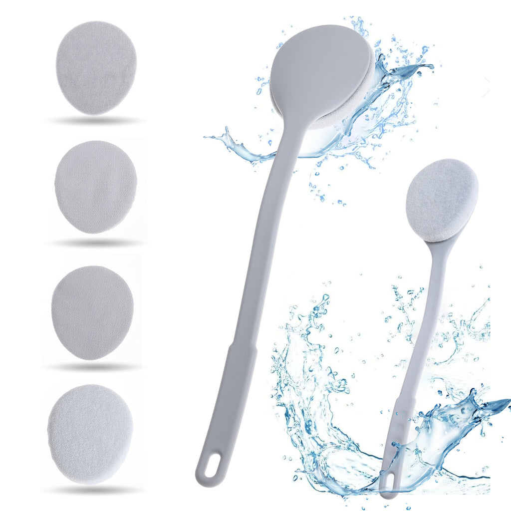 Long Handle Bath Scrubbing Brush – Deep Cleaning Exfoliating Body Brush with 3 Replacement Heads