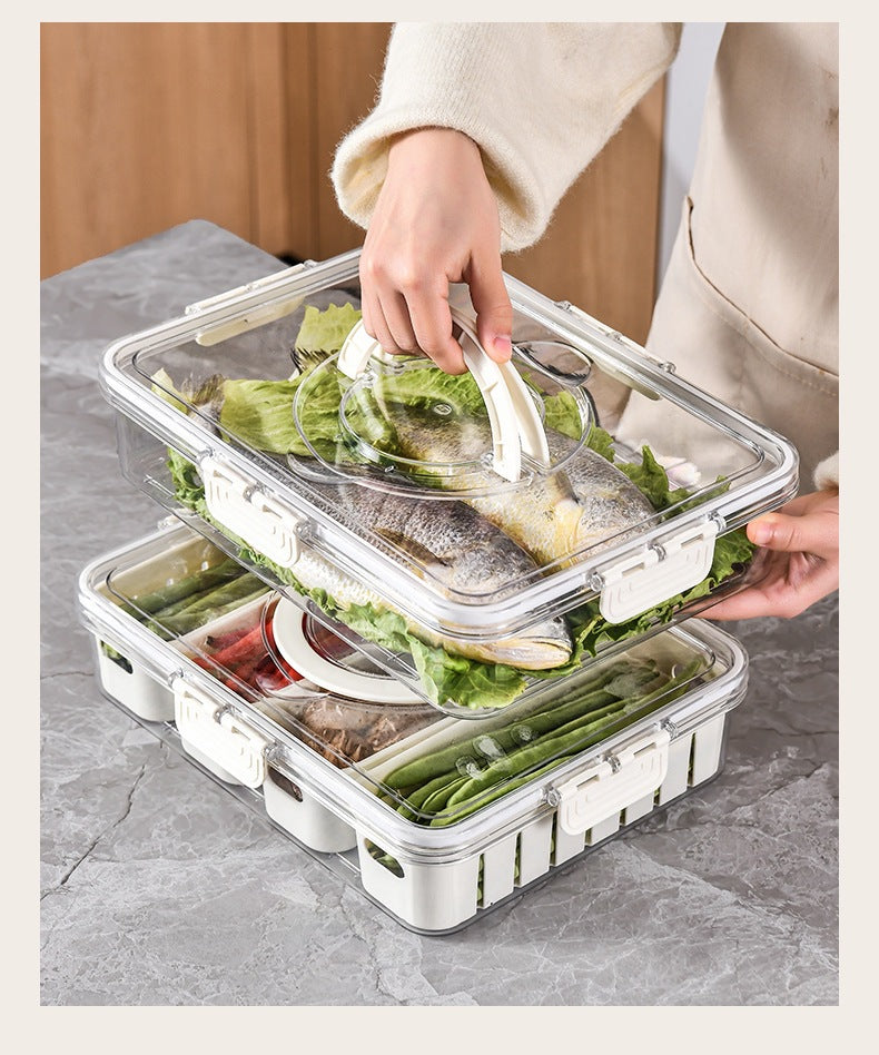 Refrigerator Organizer Box – Multi-Compartment Fresh-Keeping Storage with Drain Design