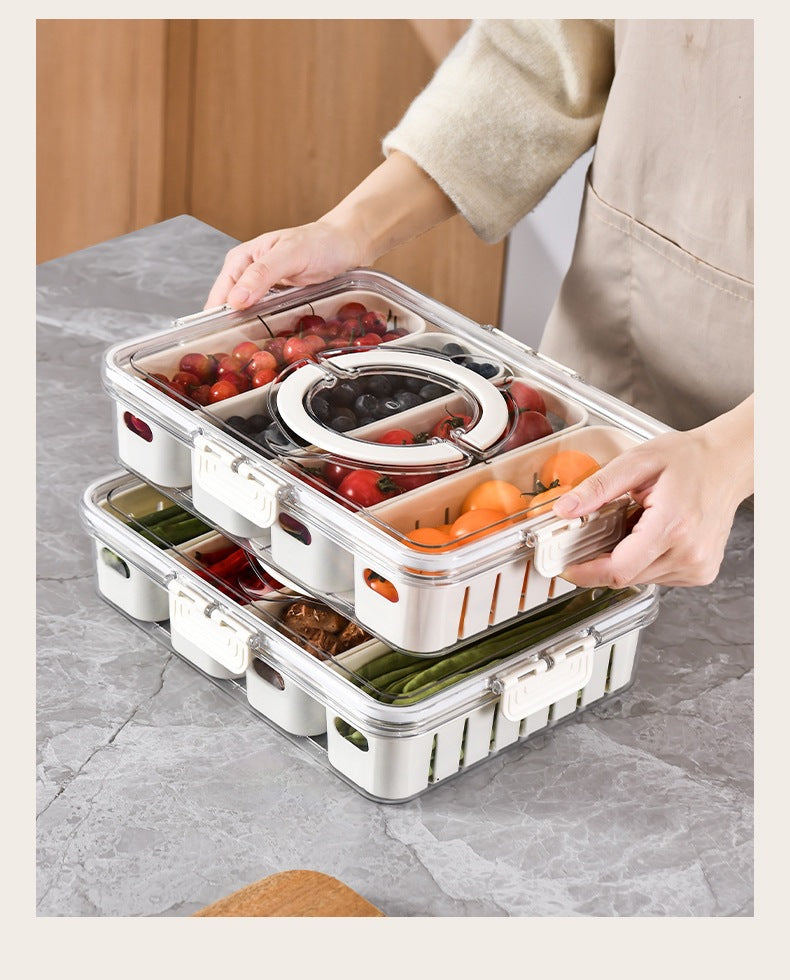 Refrigerator Organizer Box – Multi-Compartment Fresh-Keeping Storage with Drain Design
