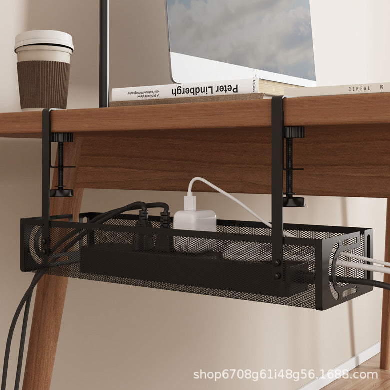 Under-Desk Cable Management Tray – No-Drill Hook Mount, Wire & Socket Organizer