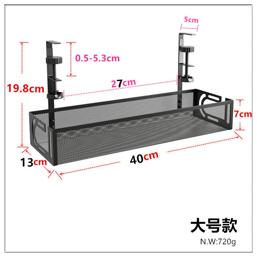 Under-Desk Cable Management Tray – No-Drill Hook Mount, Wire & Socket Organizer
