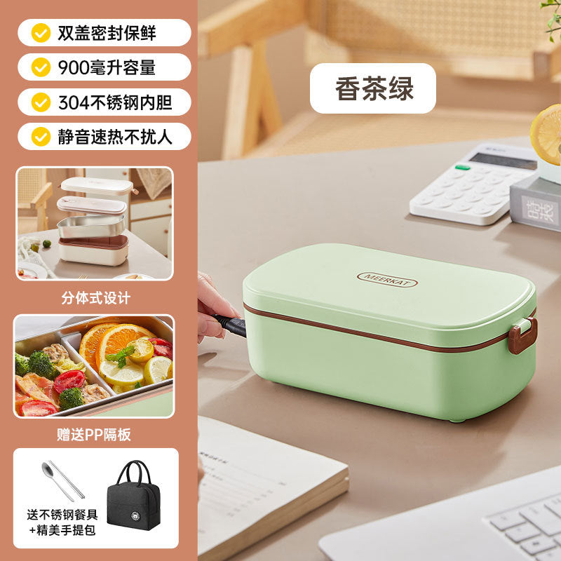 Electric Heated Lunch Box – 900ML Stainless Steel, Waterless Heating, Portable for Office & Travel