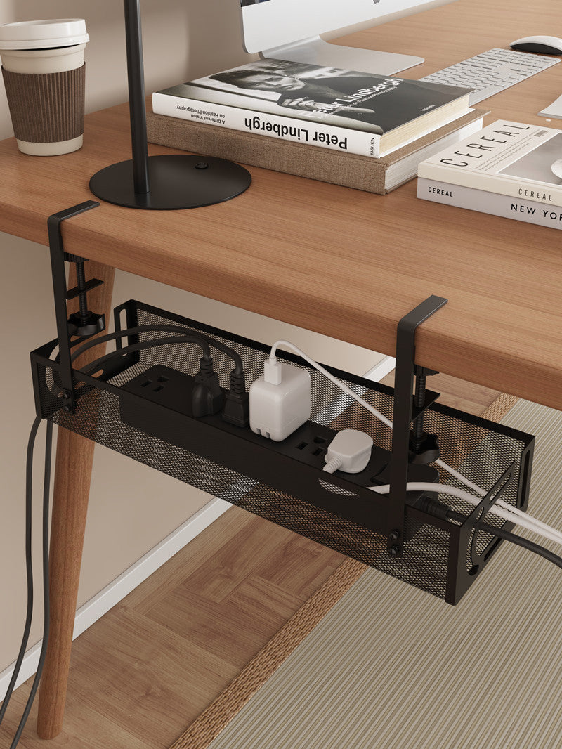 Under-Desk Cable Management Tray – No-Drill Hook Mount, Wire & Socket Organizer