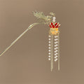 Luminous Lantern Hairpin – Antique Chinese Style, Metal Phoenix Tassel Hair Accessory for Women
