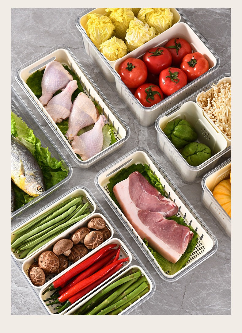 Refrigerator Organizer Box – Multi-Compartment Fresh-Keeping Storage with Drain Design