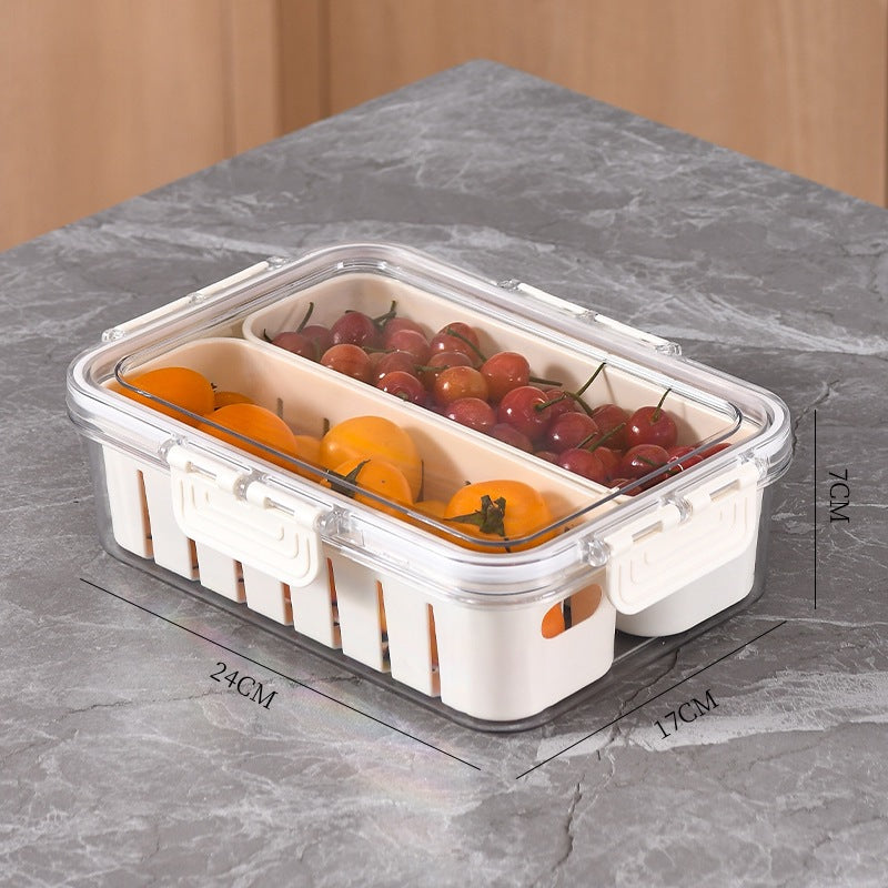 Refrigerator Organizer Box – Multi-Compartment Fresh-Keeping Storage with Drain Design