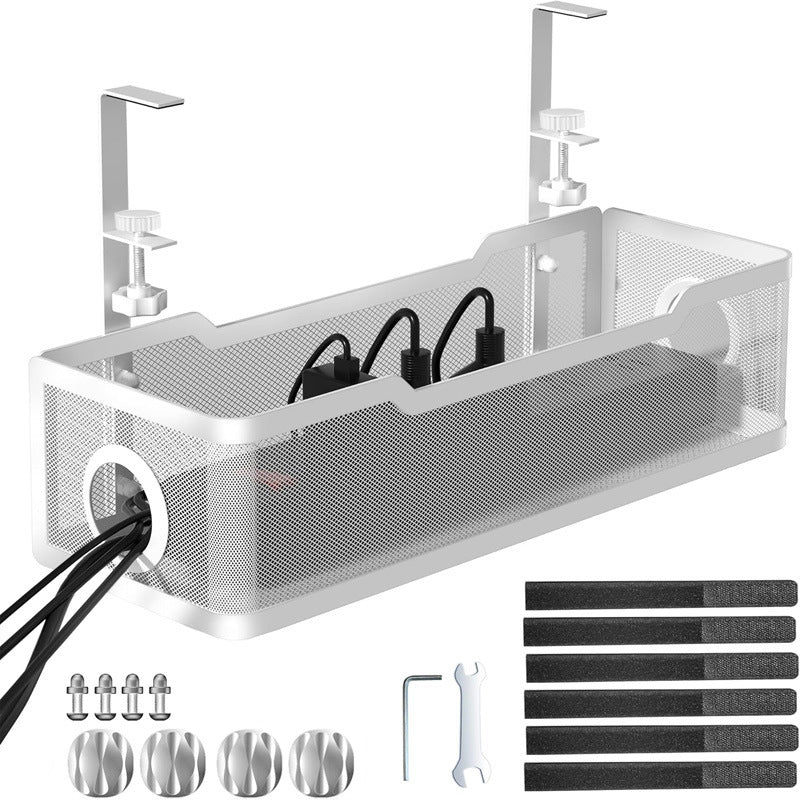 Under-Desk Cable Management Tray – No-Drill Hook Mount, Wire & Socket Organizer