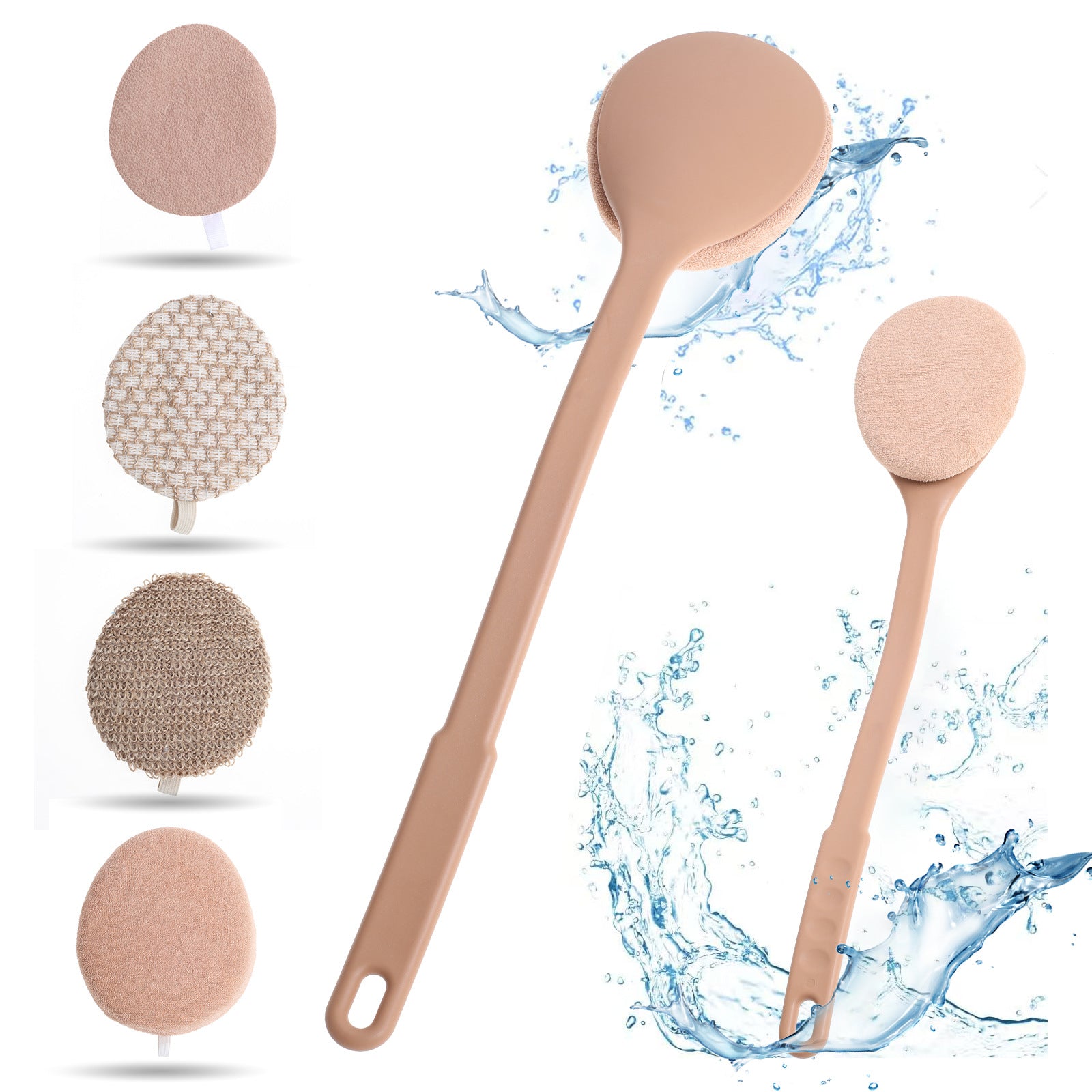 Long Handle Bath Scrubbing Brush – Deep Cleaning Exfoliating Body Brush with 3 Replacement Heads