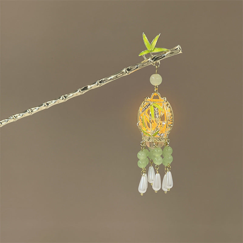 Luminous Lantern Hairpin – Antique Chinese Style, Metal Phoenix Tassel Hair Accessory for Women