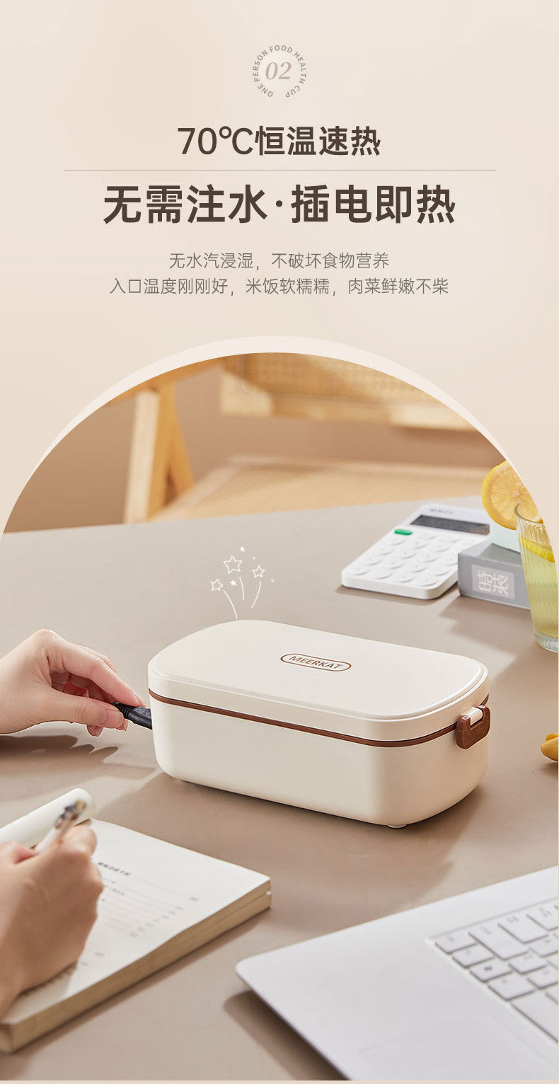 Electric Heated Lunch Box – 900ML Stainless Steel, Waterless Heating, Portable for Office & Travel