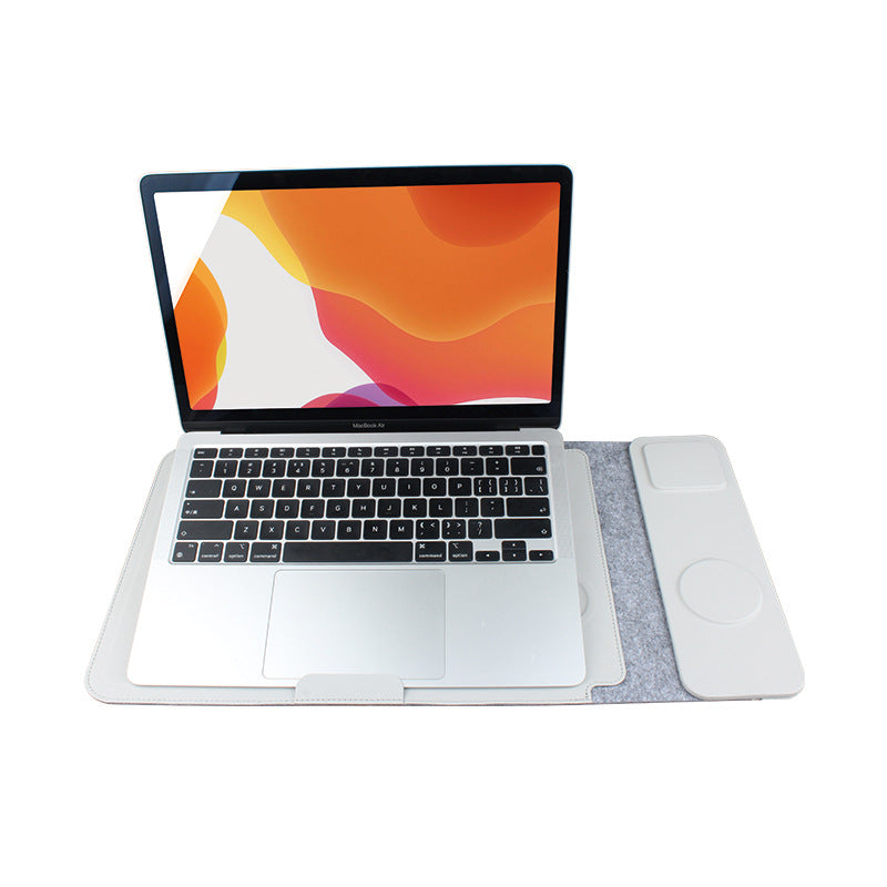 Wireless Charging Laptop Sleeve – PU Leather, 14"/16", Compatible with MacBook, Xiaomi & Huawei
