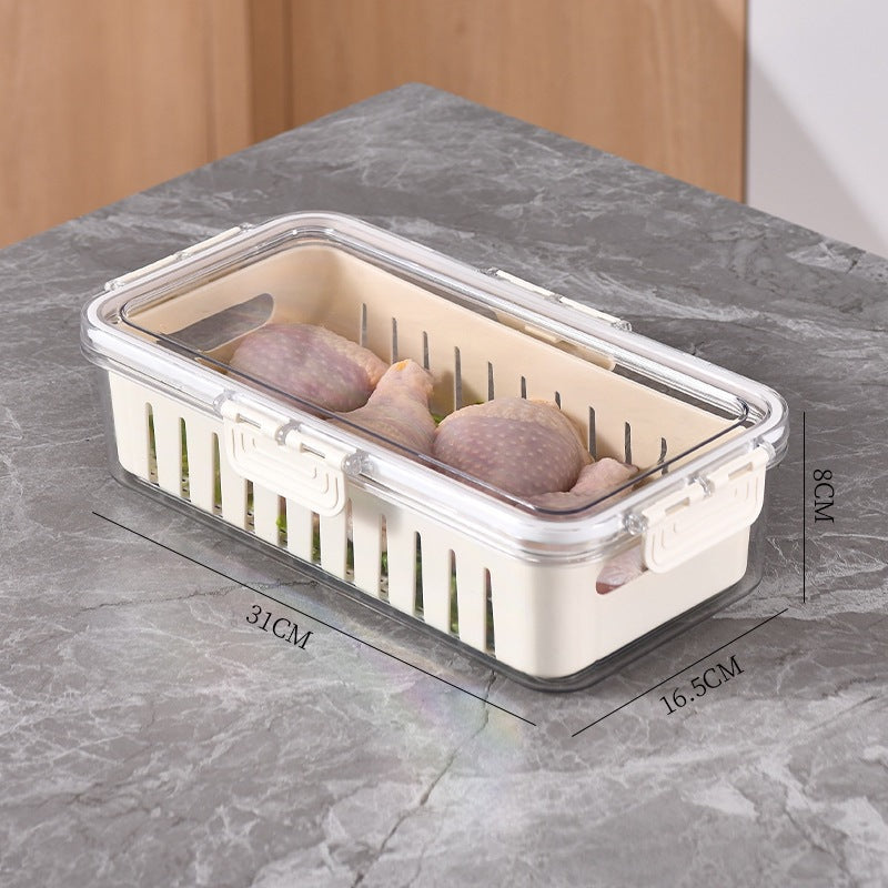 Refrigerator Organizer Box – Multi-Compartment Fresh-Keeping Storage with Drain Design