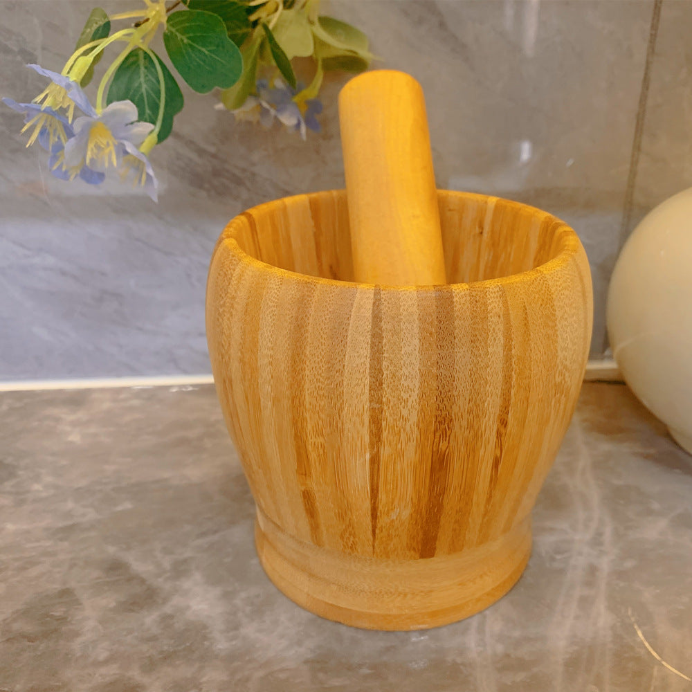 Bamboo Garlic Mortar & Pestle – Natural Wood Mashing Pot for Garlic, Ginger & Spices