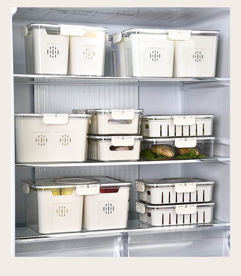 Refrigerator Organizer Box – Multi-Compartment Fresh-Keeping Storage with Drain Design