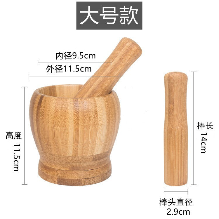 Bamboo Garlic Mortar & Pestle – Natural Wood Mashing Pot for Garlic, Ginger & Spices