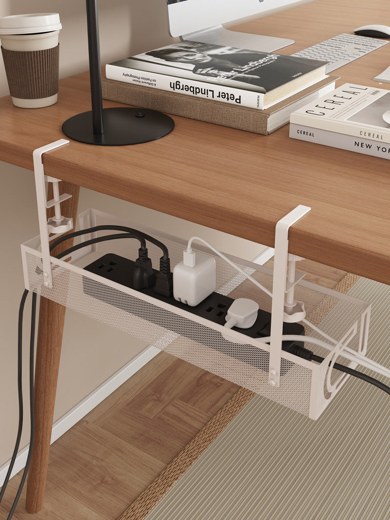 Under-Desk Cable Management Tray – No-Drill Hook Mount, Wire & Socket Organizer